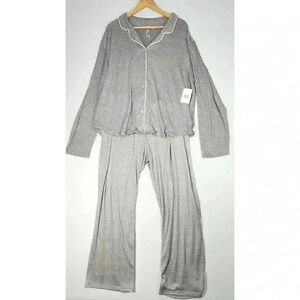 PJ Couture Women's Pajama Set XL Gray Soft Lounge Pant LS‎ Button Top NWT Cozy